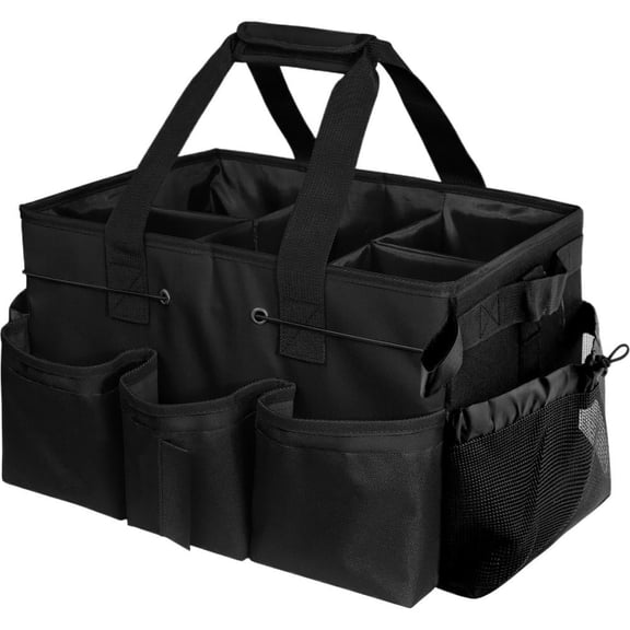 Cleaning Organizer Caddy Bag, Large Supplies Storage with Handles, Shoulder Strap and Foldable Divider for Housekeepers