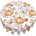 thumbnail image 2 of Fall Tablecloth 70 Inch Round Watercolor Burnt Orange Grey Pumpkin Leaves Table Cloth,Autumn Leaf Thanksgiving Stain Resistance Polyester Indoor Outdoor Table Covers for Kitchen Dining Party, 2 of 6