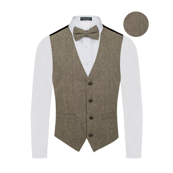 Men's Premium Tweed-Wool Vest - Bow Tie – 2 Piece Set for Suits & Tuxedos Sleeveless Adult