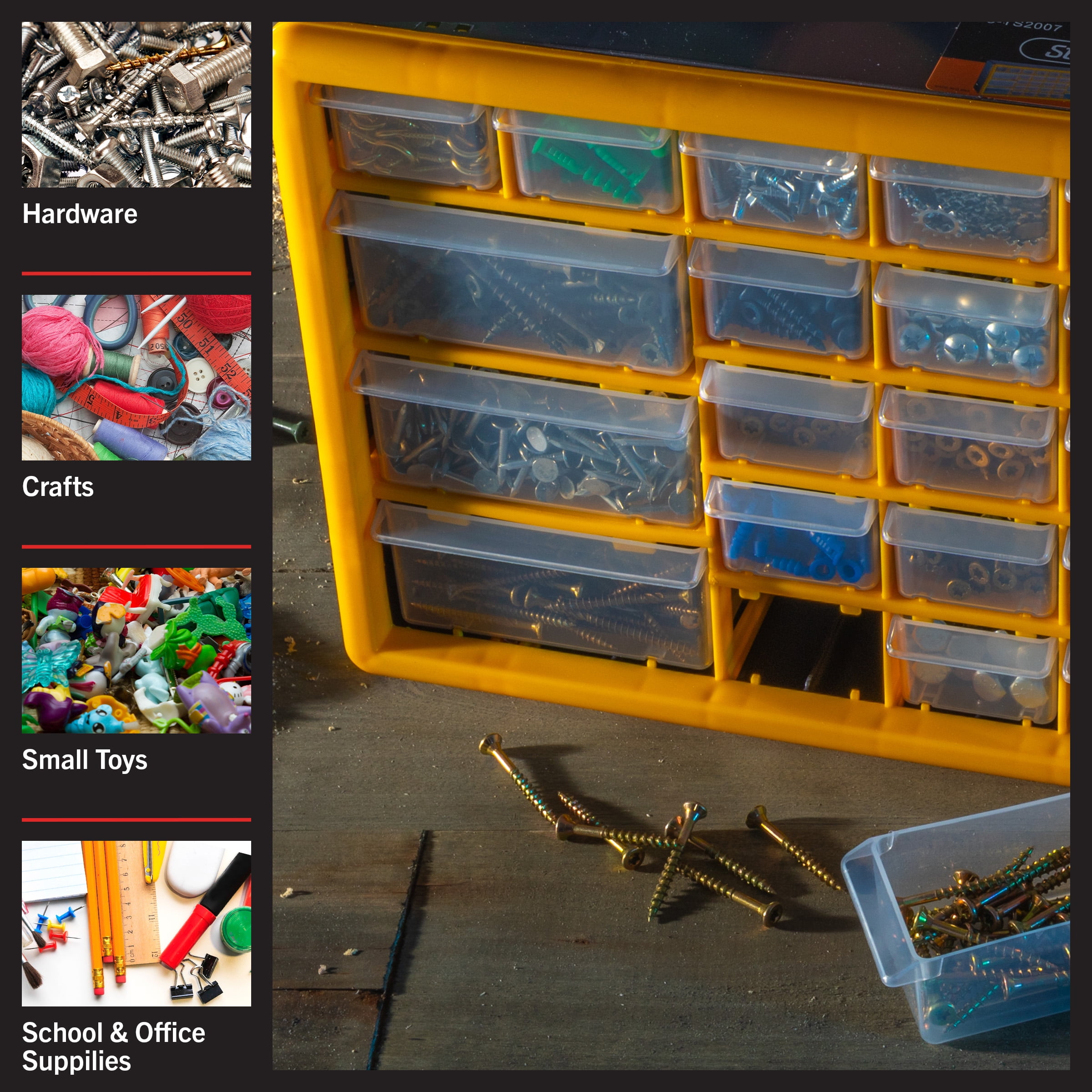 Stalwart 30-Drawer Small Part Organizer - Desktop or Wall-Mountable, Yellow
