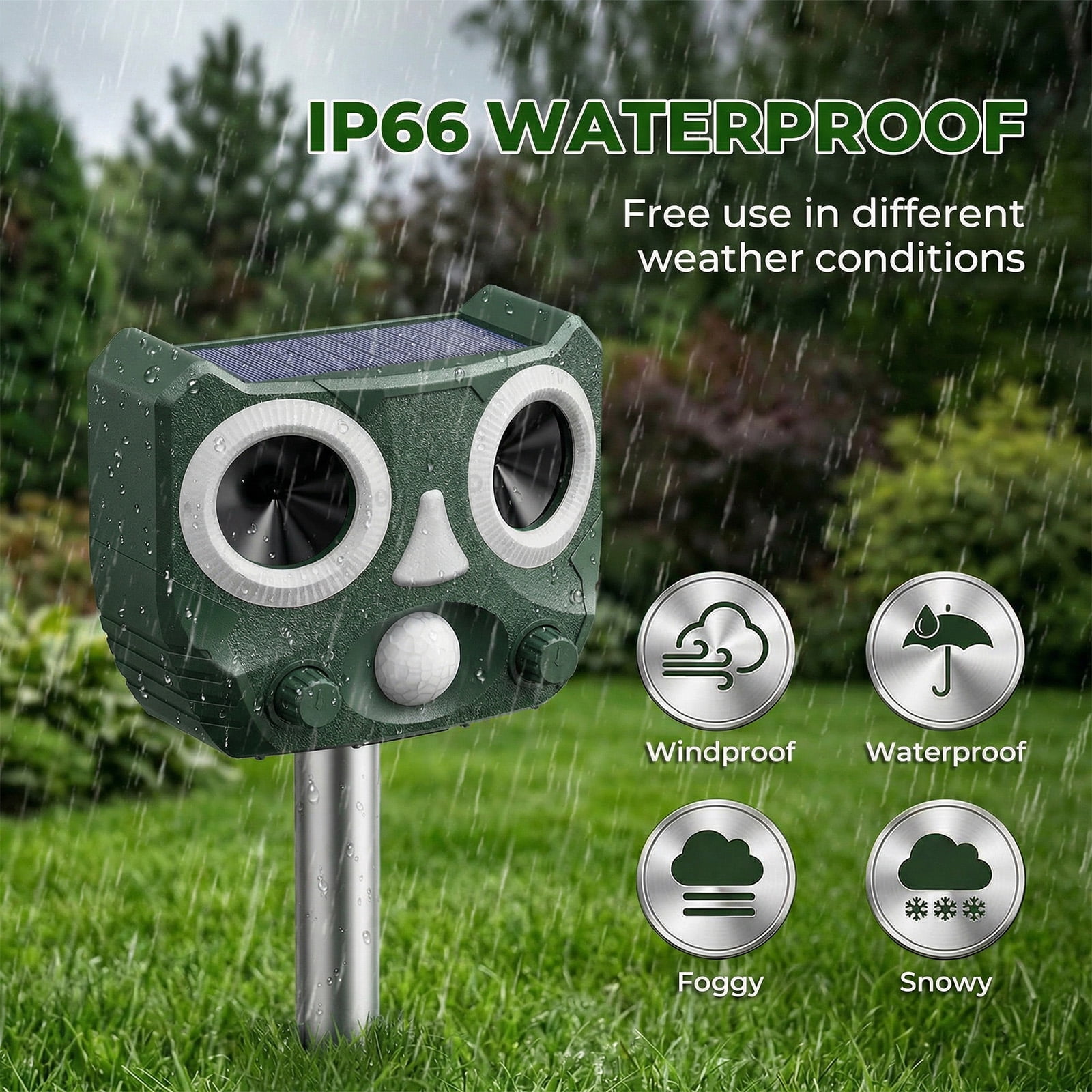 2026 Upgraded Solar Ultrasonic Animal Repellent Outdoor, Cat Squirrel Deer Repellent Devices with Waterproof Animal Deterrent for Garden Yard Farm