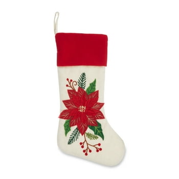 2D Poinsettia and Holly Leaves Stocking, 20", by Holiday Time