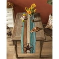 thumbnail image 5 of Vintage Teal Table Runner 90 Inches Long for Dining Table Decor,Brown Western Texas Barn Star Wood Grain Burlap Linen Farmhouse Table Runner Coffee Table Runners Dresser for Kitchen Party Holiday, 5 of 8