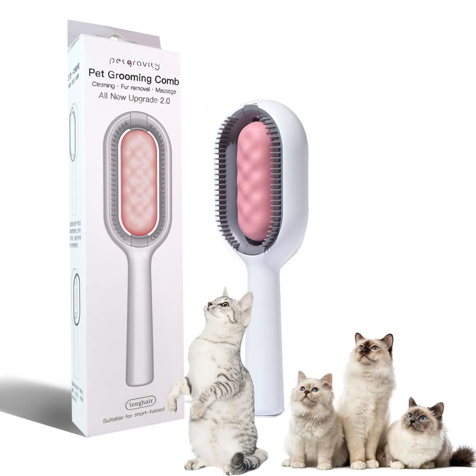 Blue Cat Brush for Long and Short Haired Dogs and Cats Gentle Hair Removal and Massage with Water Wipes