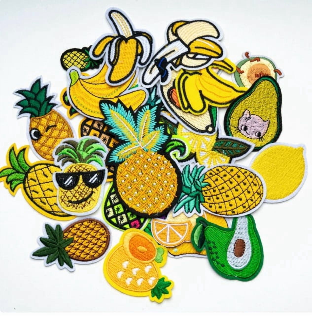 4 pack pineapple embroidered cloth patch computer cartoon banana fruit series embroidered clothing accessories badge cloth label