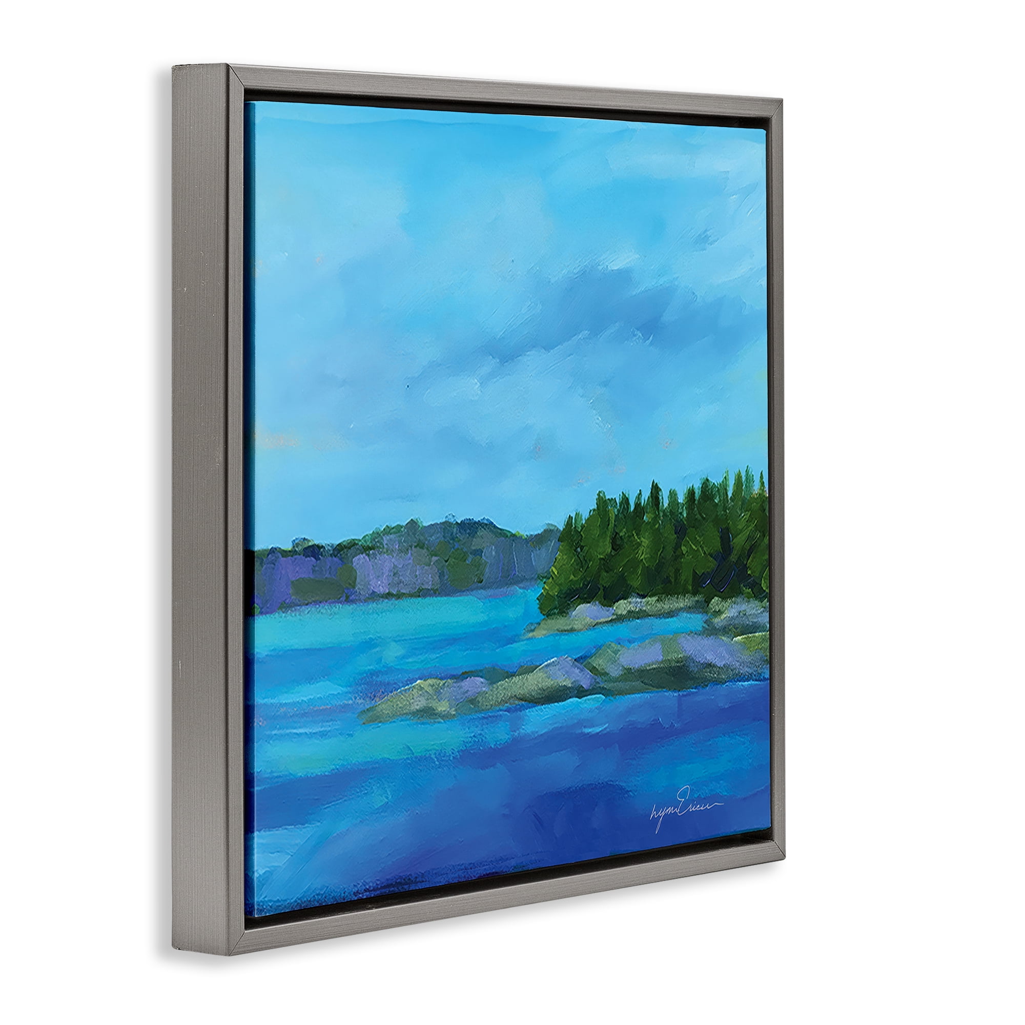 Stupell Industries Tranquil Blue Cove Gray Framed Floater Canvas Wall Art, design by Lynn Ericson Fine Art