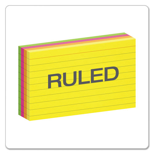 "Ruled Index Cards, 3 X 5, Glow Green/yellow, Orange/pink, 100/pack | Bundle of 2 Packs"