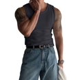 thumbnail image 2 of Men'S Ribbed Knit Form-Fitting Workout Wide Shoulder Tank Top Carbon Gray XXXL, 2 of 8