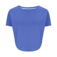 thumbnail image 6 of Fanxing Women's Casual Crop Tops Dressy Curvy Hem Going Out Tops Slim Fit Short Sleeve Crew Neck Tight T Shirts Blue,L, 6 of 8