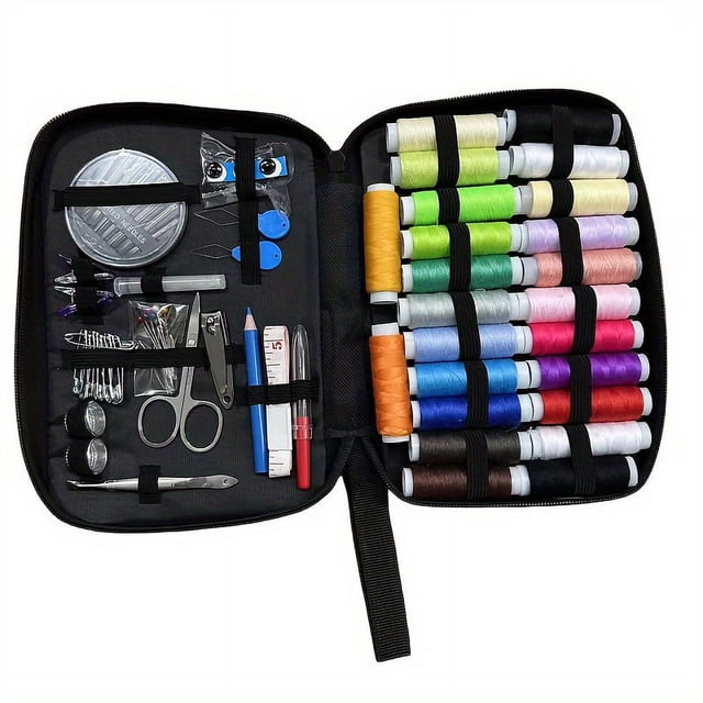 HLONK 1pc Portable Sewing Kit - Comprehensive Sewing Tools Set with Assorted Thread Spools Large-Eye Needles Easy Threader Fabric Scissors Buttons and Accessories for Home and Emerge