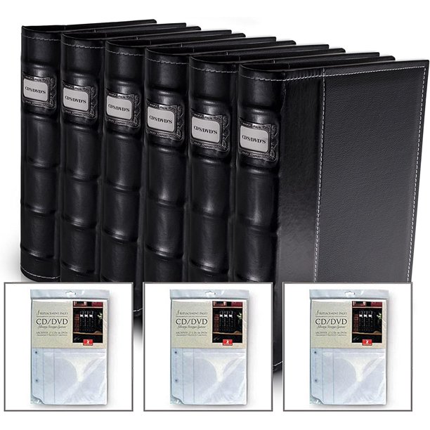 BellagioItalia CD/DVD Storage Binder Set Black Leather 6 Pack 384Disc Capacity