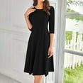 thumbnail image 2 of LISTHA Dresses for Women Casual Crew Neck Midi 3/4 Sleeve Dress Fall 2024 a Line Pleated Dresses Black 3XL, 2 of 5
