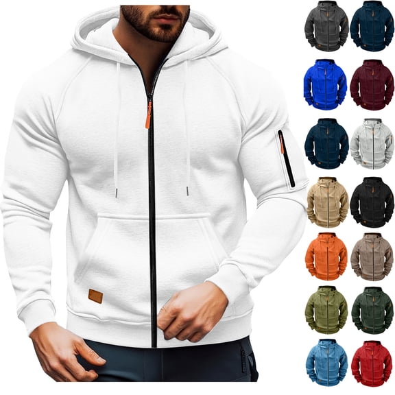 Dvprdro Mens Zip-up Hoodie Drawstring Long Sleeve Solid Hooded Sweatshirts Winter Casual Athletic Jacket with Zip Pockets