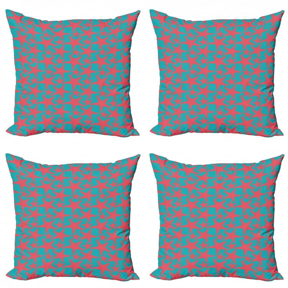 Ambesonne Nautical Throw Pillow Cover 4 Pack, Starfishes Pattern, 24", Teal and Coral