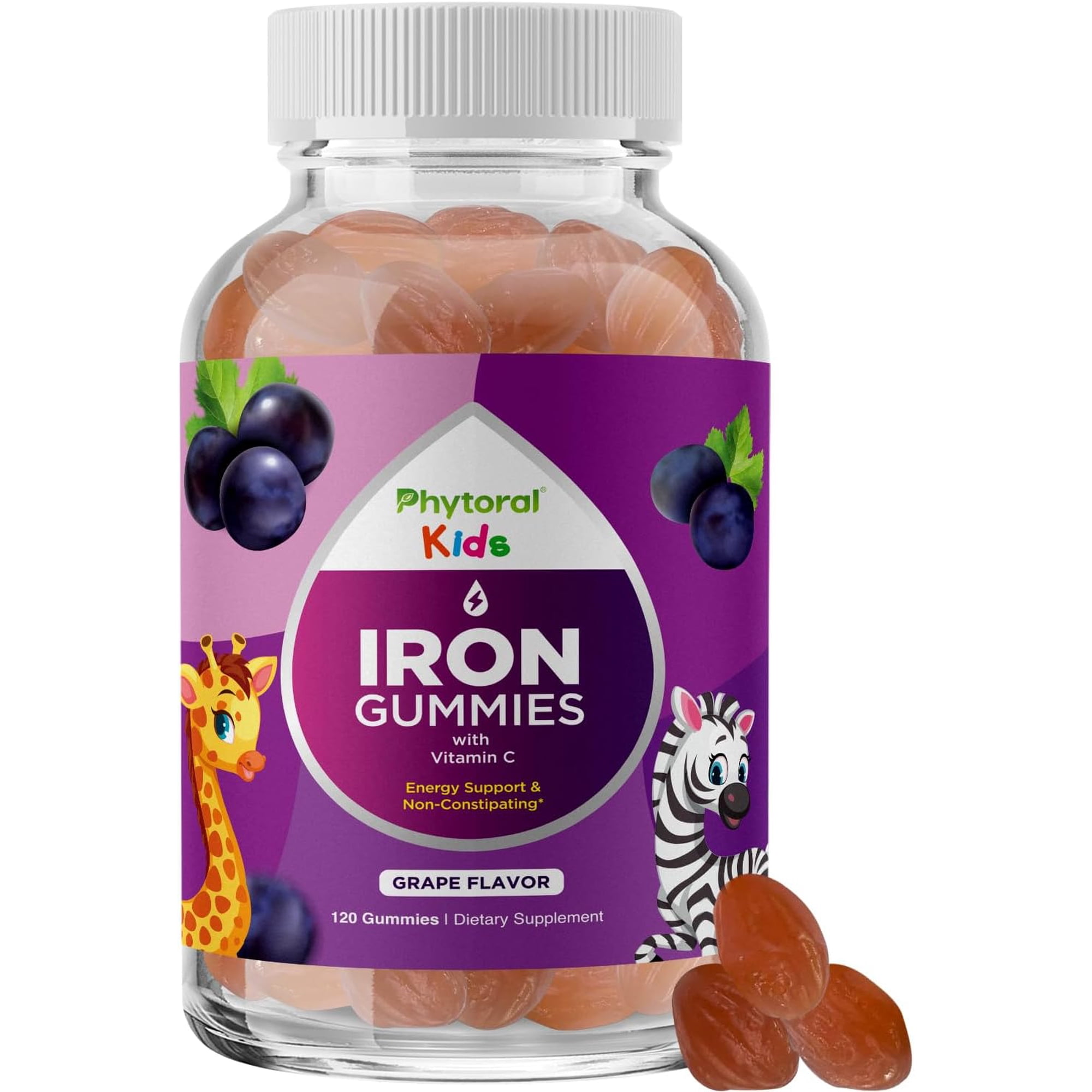 Phytoral Kids Iron Gummies with Vitamin C, Grape, 120 Count