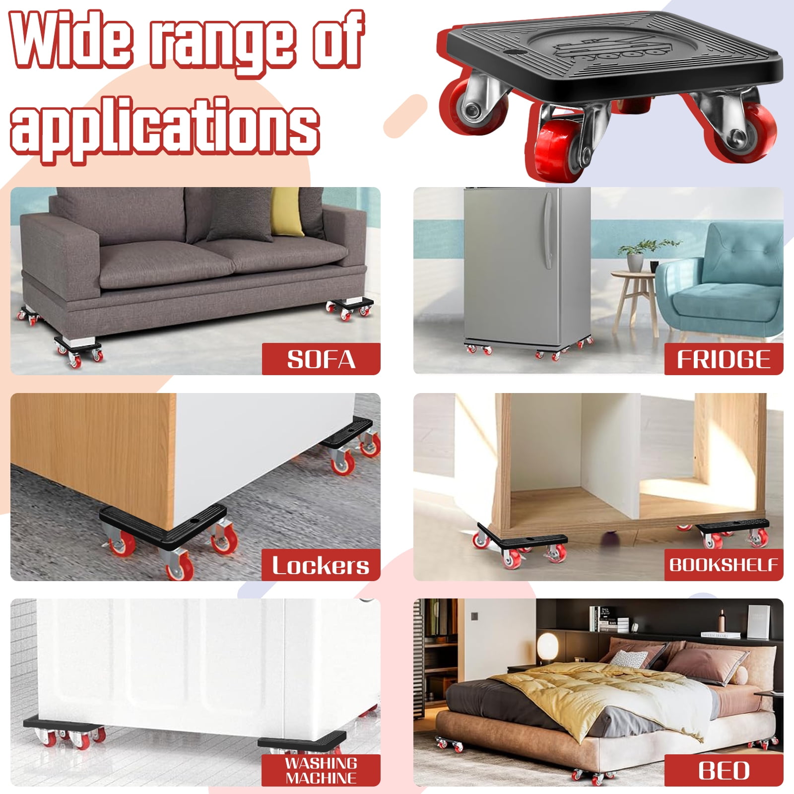 Meafeng Furniture Movers Dolly Furniture Lifter Tool Moving Dolly with 4 Wheels 360° Rotation, 660lbs Capacity, Black
