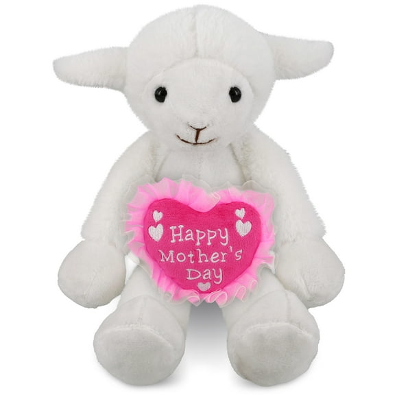 DolliBu Happy Mother's Day Super Soft Plush Long Leg Lamb - Cute Stuffed Animal Present With Pink Heart Message for Best Mommy, Grandma, Wife, Daughter - Cute Farm Life Plush Toy Gift - 10.5 Inch