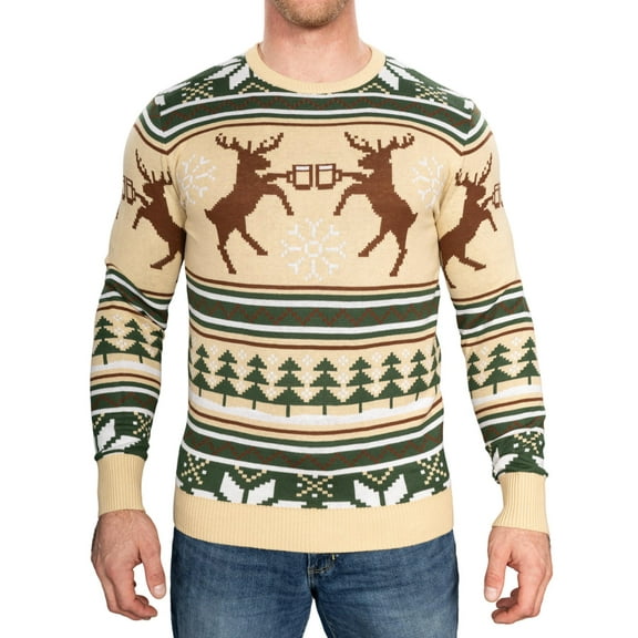 Reindeer Cheers Ugly Christmas Sweater, Funny Holiday Knitted Sweater with Snowflakes, Unisex Xmas Sweater, Winter Party Gift