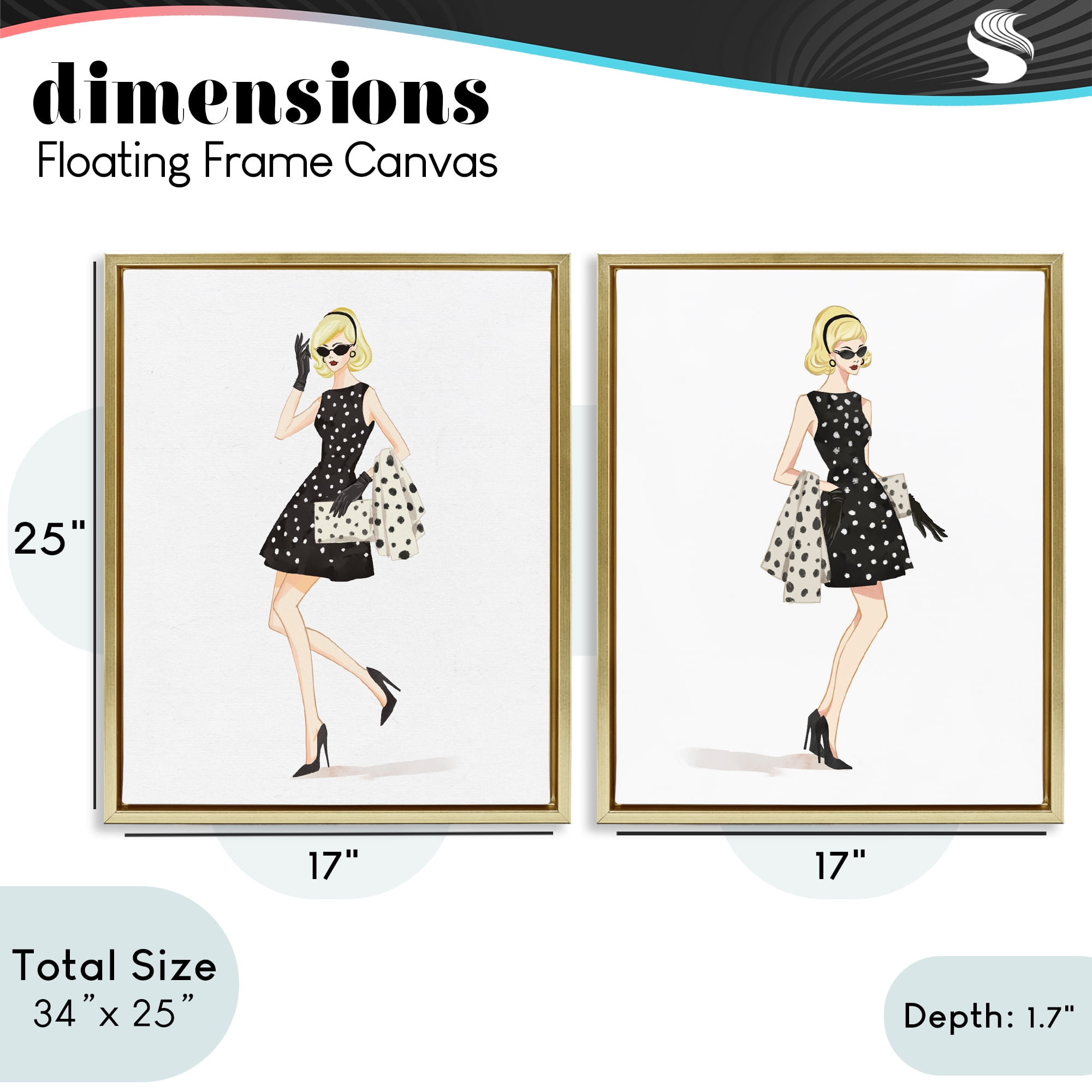 Stupell Industries Retro Glam Female 2 Piece Gold Framed Floater Canvas Set, design by Ziwei Li