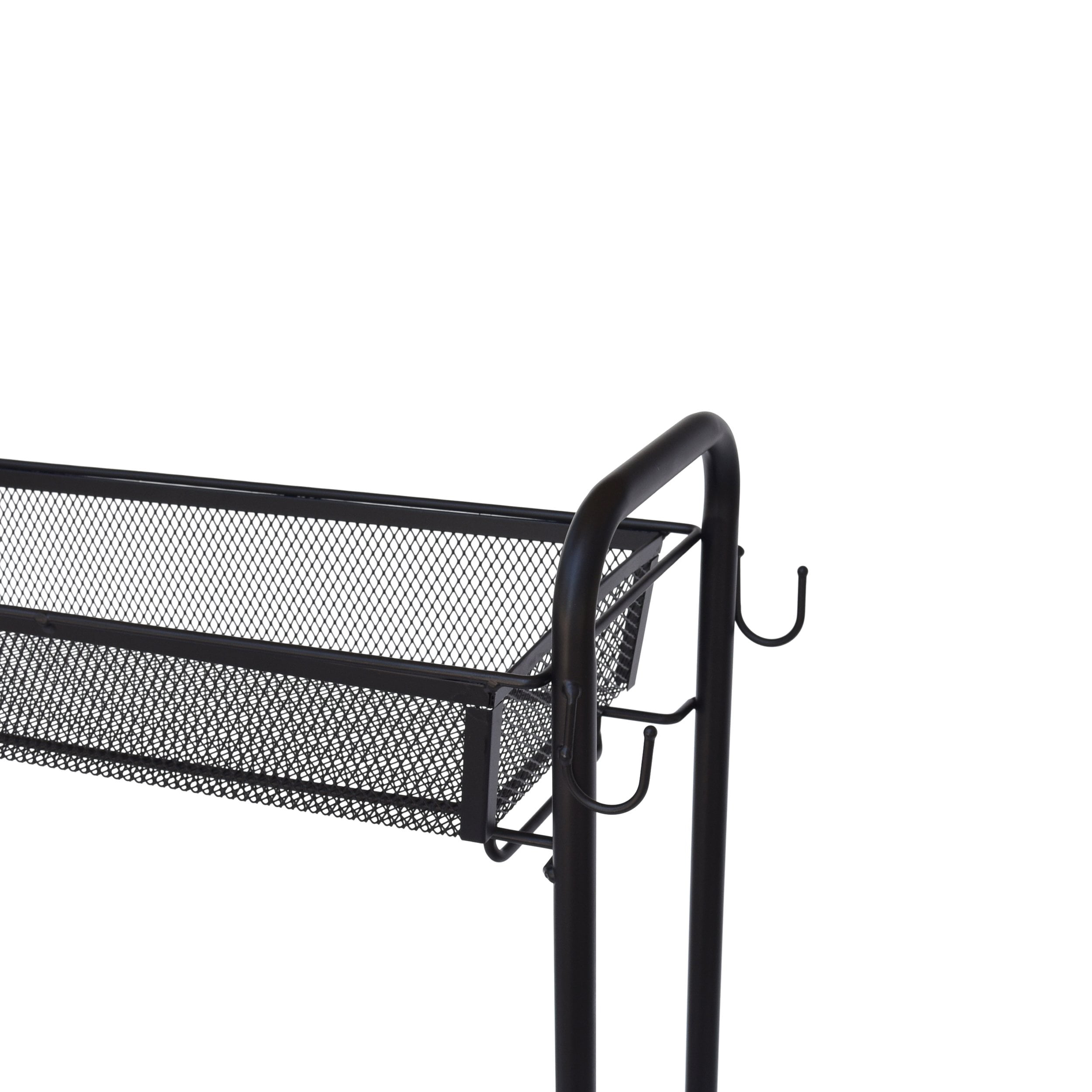 Mainstays Slim 3-Tier Rolling Bathroom Storage Cart with Hooks, Black