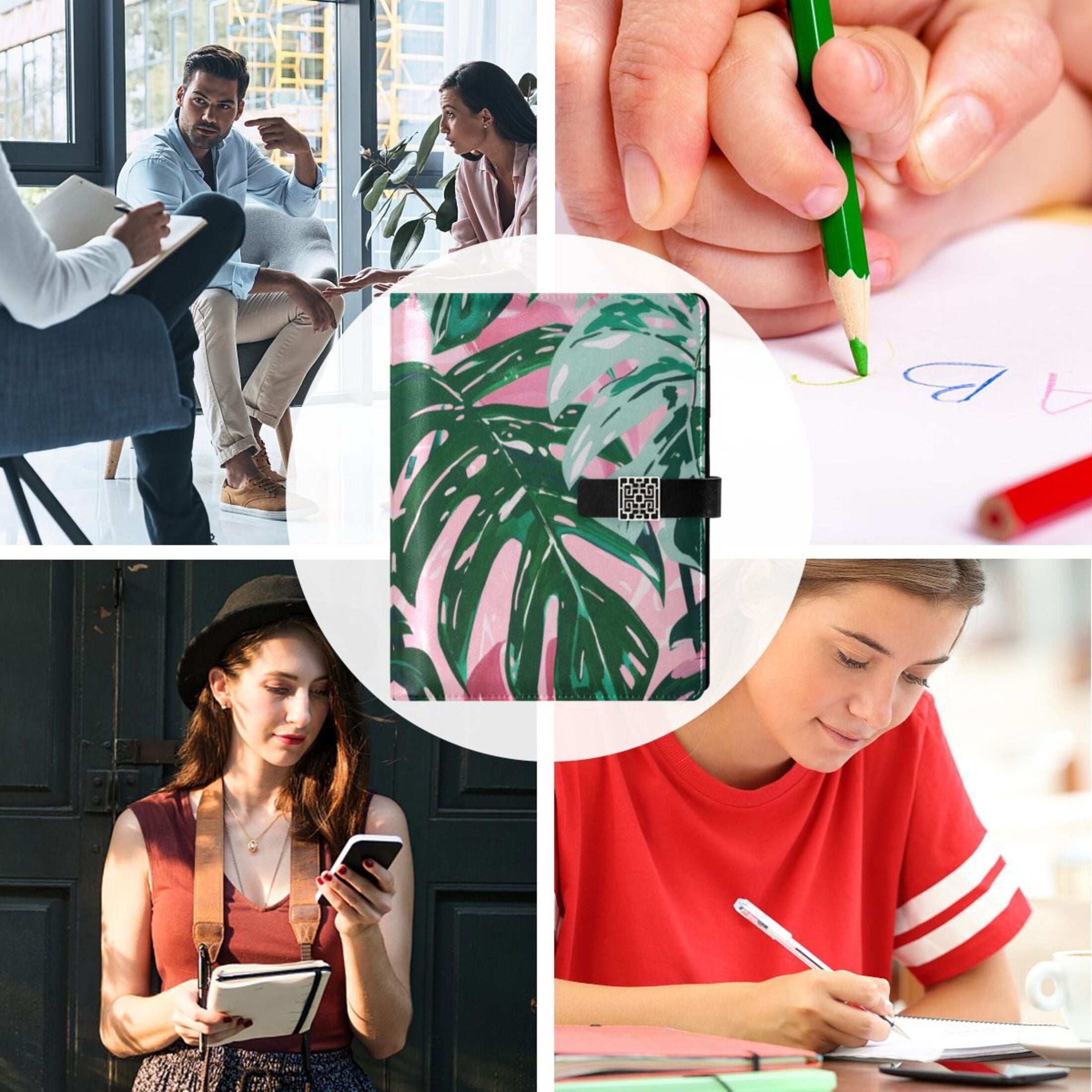 Leather Planner Leather Notebook Notebook Journal Binder Design Pen Pocket Design Convenient for Storage Hawaiian Leaf