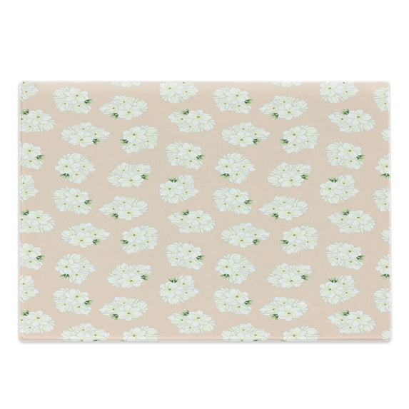 Floral Cutting Board, Simplistic Naive Nature Jasminum Sambac Bouquet Repetitive Pattern, Decorative Tempered Glass Cutting and Serving Board, in 3 Sizes, by Ambesonne