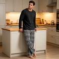 thumbnail image 2 of VV AVEORS Mens Pajama Set Long Sleeve Soft Sleepwear Loungewear Pjs Tops Plaid Pants With Pockets 2 Piece Holiday Sleepwear Dark Gray L, 2 of 8