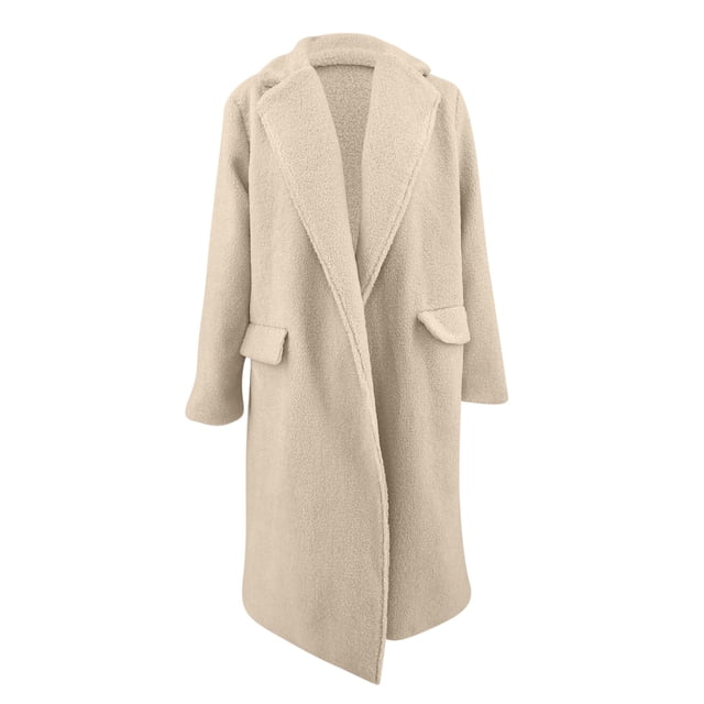 Yuyuzo Womens Plush Overcoat Lapel Neck Open Front Warm Coat Solid Color Winter Outwear with Pockets