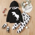 thumbnail image 3 of KIMI BEAR Little Boys Outfits 5T Little Boy Autumn Winter Outfits 6T Little Boy MAMA'S Black And White Dinosaur Print Hooded Long Sleeve Top + Pants 2PCs Set, 3 of 8