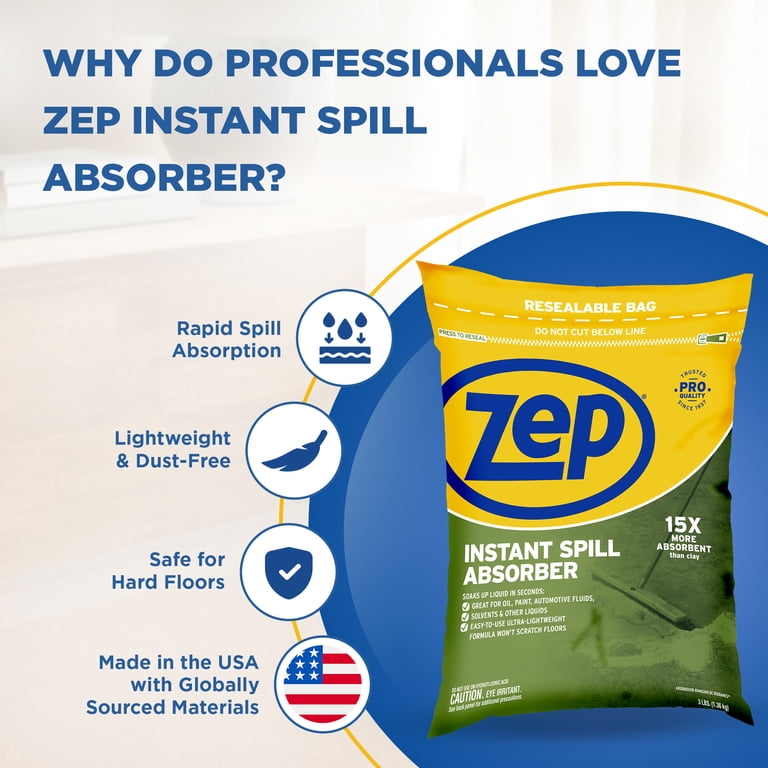 Zep Instant Spill Absorber, 3 Lb Bag, Case of 6, Ultra-Lightweight