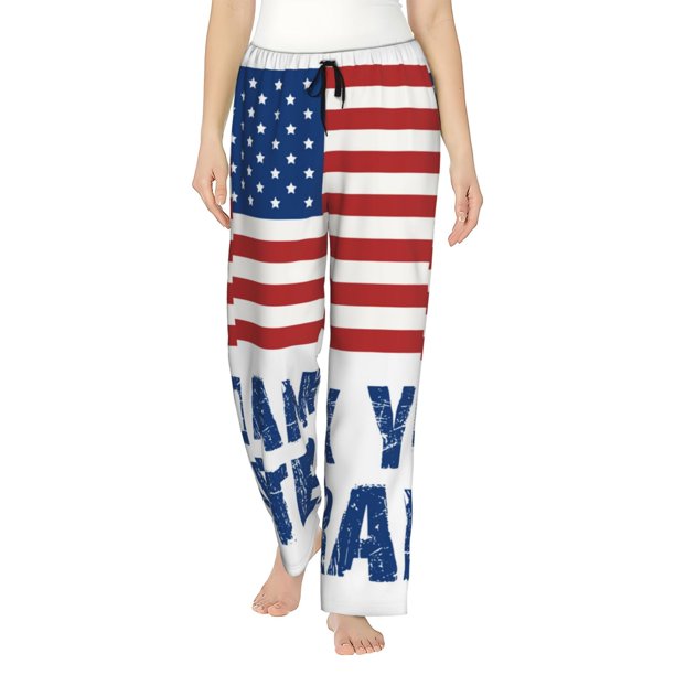 Fotbe Thank You Veterans Pantalones de Pijama para Mujer, Pantalones de Dormir, Pantalones Pj con Cordón y Bolsillos-XX-Large
