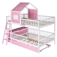 thumbnail image 5 of House Bunk Beds Twin over Twin/ Full over Full Size with Safety Guardrail, Pine Wood Frame with Storage Box and Drawer, Solid Wood Bunk Bed with Twin Size Trundle(Pink,Full over Full), 5 of 8