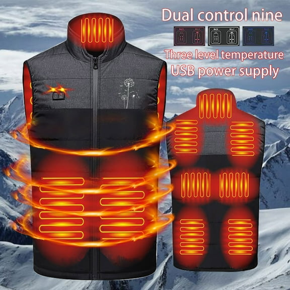 DODADAWANJ Heated Vest for Men Quilted Electric Heated Waistcoat Big and Tall Full Zip Heating Vests 9 Heating Zones Snow Thermal Daily Outwear Heated Jacket (Not Included Battery) XL