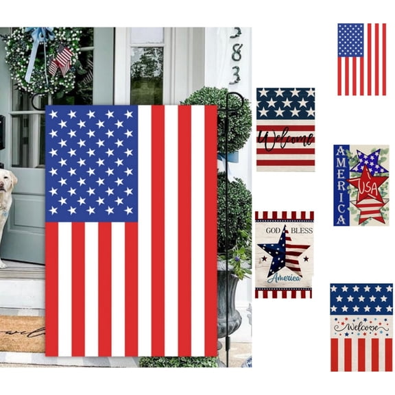 4Th of July USA Garden Flags, 12 x 18 Inch Double Sided Outdoor Hanging Patriotic Flag, Memorial Day Independence Day Red White and Blue Stars and Stripes Yard Outdoor Decoration(B)