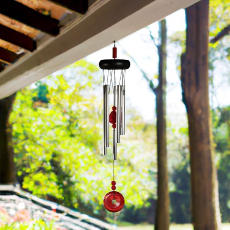 ICE ARMOR 20" Long Wooden Top Geode Wind Chime with Red Gem