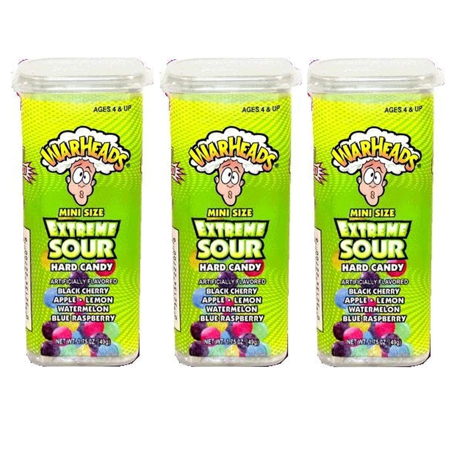 Extreme Sour Hard Candy Mini Size Flip Open Top Pack Of 3 By Warheads