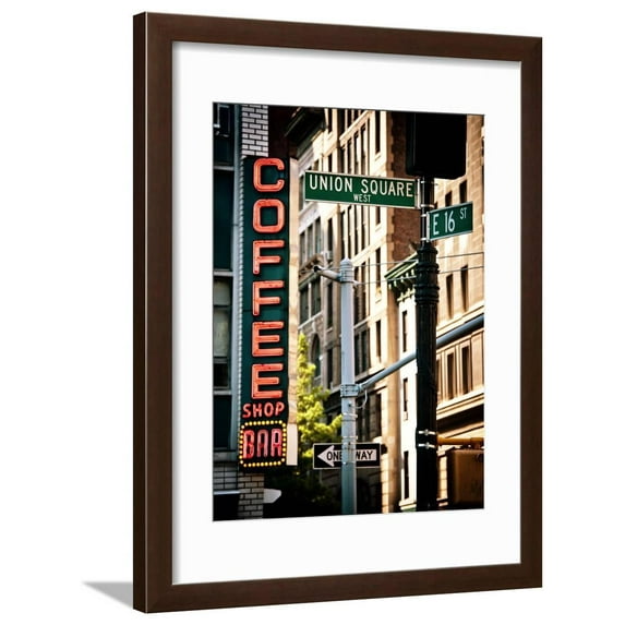 Coffee Shop Bar Sign, Union Square, Manhattan, New York, United States, Vintage Colors Framed Print Wall Art By Philippe Hugonnard