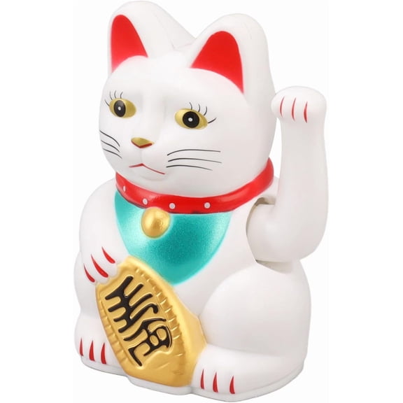 ABCISI 4 Inch Arm Waving Fortune Cat Battery Powered, Hand Waving Welcoming Chinese Lucky Cat Decor for Home Restaurant Hotel, Desk Ornament, Gift Giving (white)