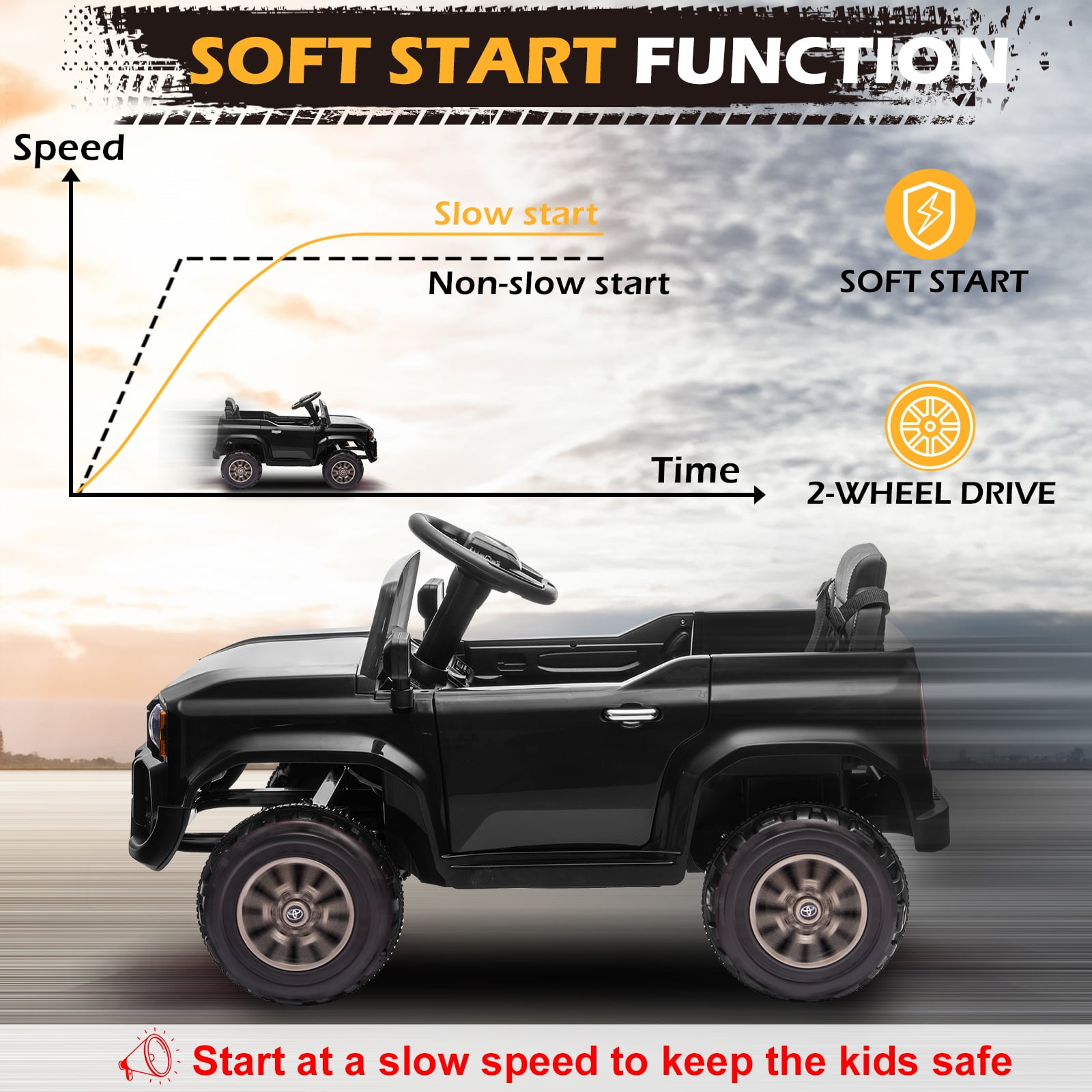 UBesGoo 12V Ride On Car Toys, Licensed Toyota Kids Powered Electric Car with Remote Control for Girls Boys, Black