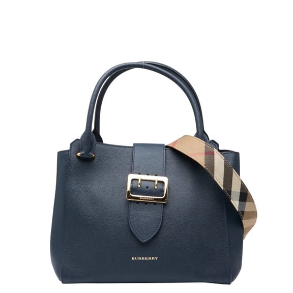 Pre-Owned Burberry Nova Check Handbag/Shoulder Bag, 2-Way, Navy Leather, Women's, BURBERRY