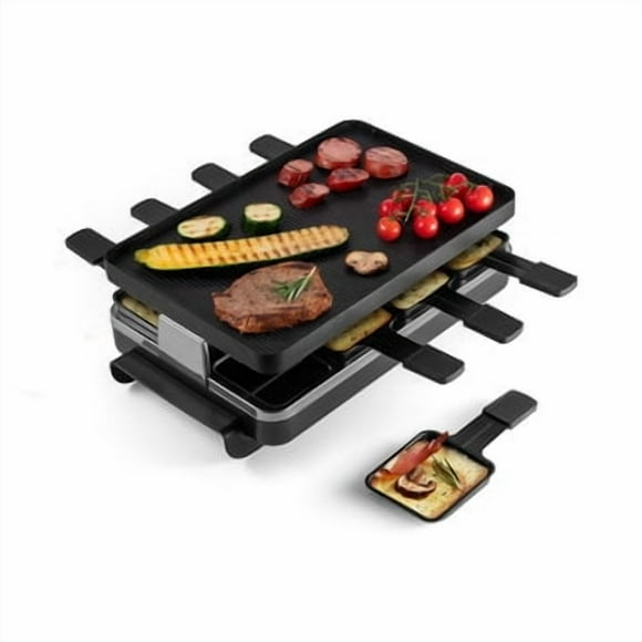 Swissmar Classic Raclette Grill - Noir Antiadhésif Réversible - 8 Personnes - Spatules Résistantes à la Chaleur