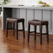 26" Contemporary Upholstered Saddle Counter Stool With Nailhead Trim (set Of 2) Dark Brown