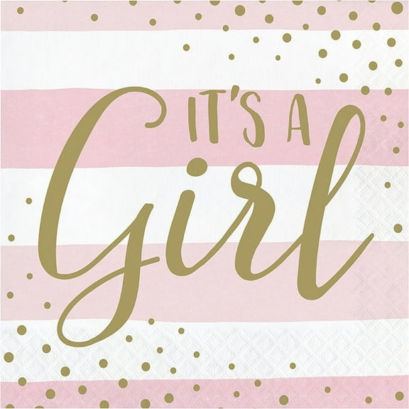 192/Case Bulk Pink and Gold Celebration It's a Girl Luncheon Napkins