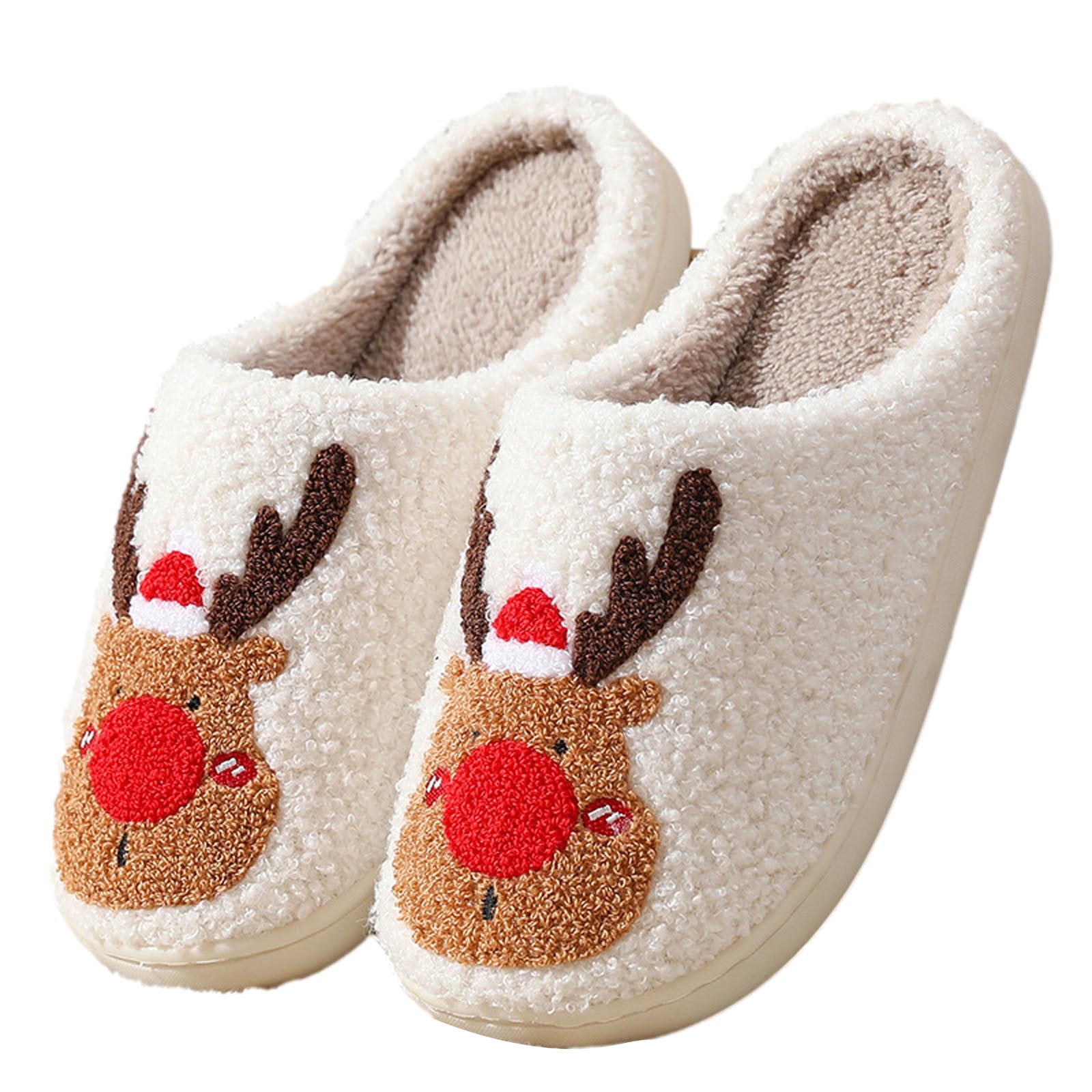 Jikolililili Christmas Elk House Slippers for Women and Men Slippers ...