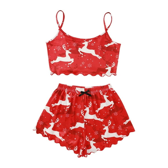 Pyjamas en Coton pour Femmes Ensemble Pjs d'Halloween Vêtements de Nuit pour Femmes Ensemble Pjs Courts pour Femmes Ensemble Pyjama Citrouille d'Halloween Débardeurs de Sommeil pour Femmes Pyjamas d'Automne Mignons pour Femmes Rouge Melon D\'eau S