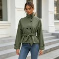 thumbnail image 2 of uublik Women's Trench Coat Green Long Sleeve Classic Overcoat Open Front Cardigan Jacket, 2 of 5