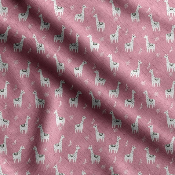 Soimoi Llama Alpaca Print,Cotton Cambric, Quilting Fabric Sold by The Yard 42 Inch Wide, Medium Weight Cotton Fabric, SewingSupplies,Pink & White