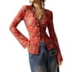 thumbnail image 2 of Camisas Abotonadas para Mujer, Estilo Boho, con Cuello en V, Larga, Fruncidas, de , Ajustadas, con Estampado Floral Rojo XL, 2 of 8