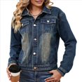 thumbnail image 3 of Chaqueta Vaquera Básica de Larga, Ajustada, Elástica y con Botones para Mujer Azul Oscuro M, 3 of 10