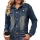 thumbnail image 3 of Chaqueta Vaquera Básica de Larga, Ajustada, Elástica y con Botones para Mujer Azul Oscuro M, 3 of 10